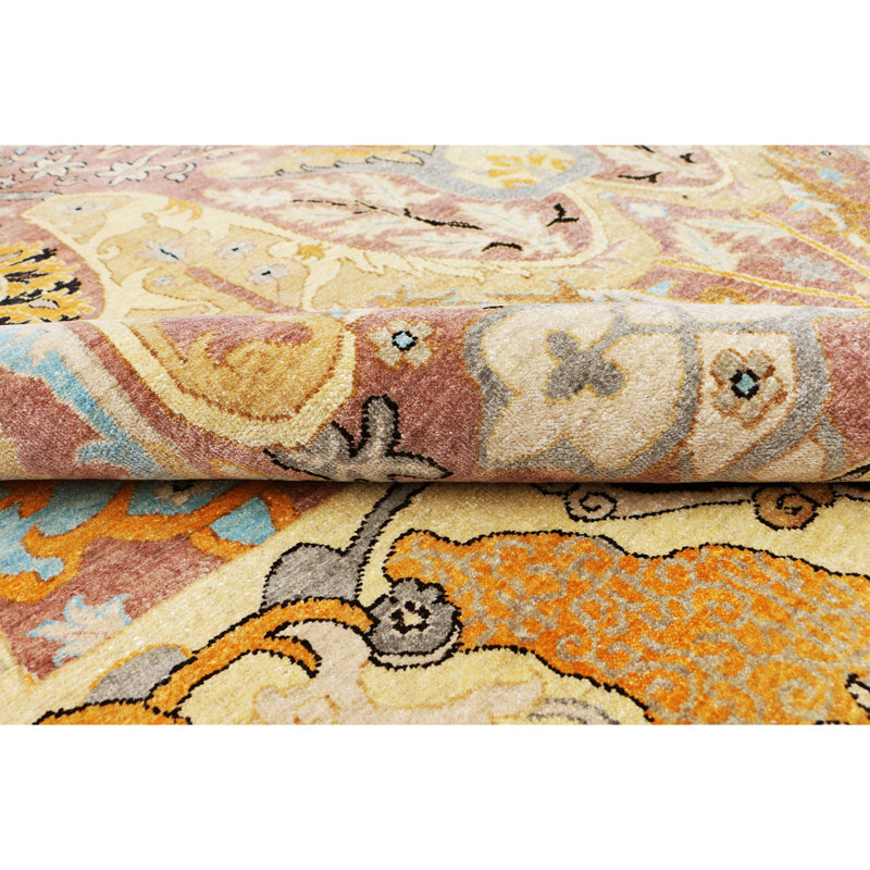 Hand Knotted Wool Area Rug in Brown And Gold, Rectangle 8' x 10'
