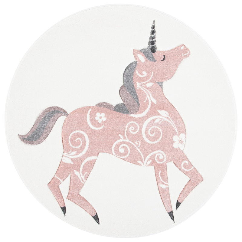 Alcorn Ivory/Grey/Pink Area Rug, Round 6'7"