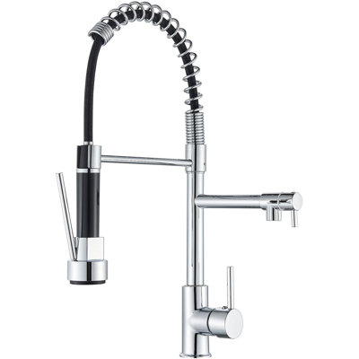 High Pressure Faucet, Telescopic Hand Shower, 360° Swivel Faucet, One Handle Pull-Out Faucet (Brushed)