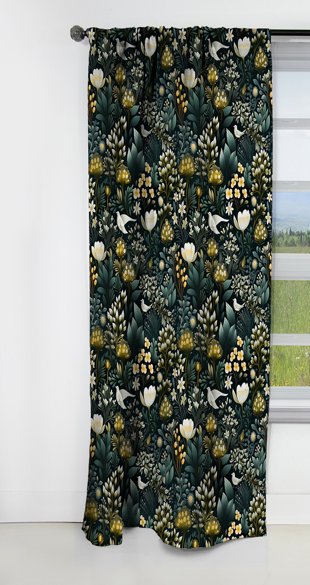 Natural Floral Unlined Microfiber Printed Curtain main image 0