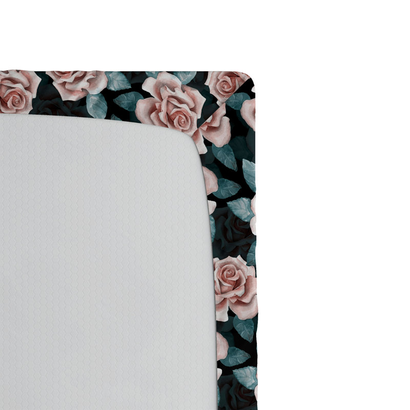 Drap-housse Ambesonne, Bleu sarcelle foncé / motif floral rosé, Drap-housse simple TG