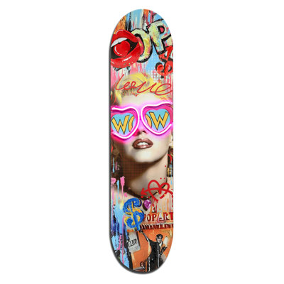Neon Pop Icon Skateboard Art, art mural néon embelli à la main - 8 po x 31 po