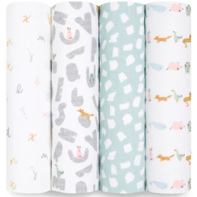 Swaddle Cotton Muslin, Alphabet Animals 4 pack