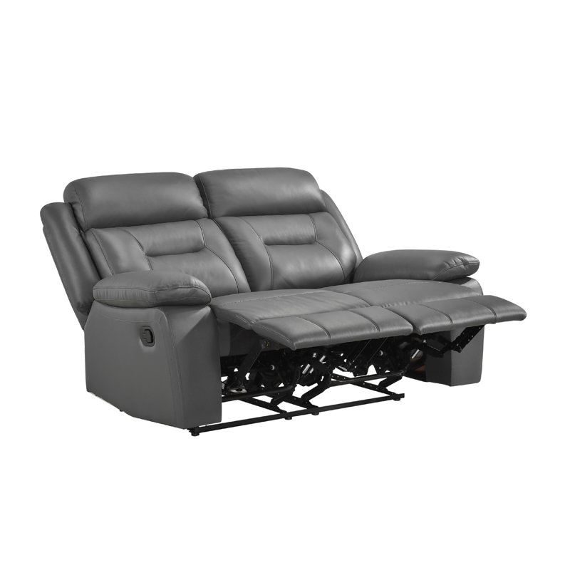 Causeuse inclinable Conia, cuir, USB, 63 po, Manuel - Bouton-poussoir, Gris foncé