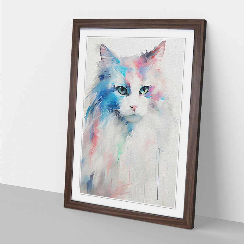 Ragdoll Cat Gestural No.2 - Framed Print, 34cm H x 25cm W x 2cm D, Walnut