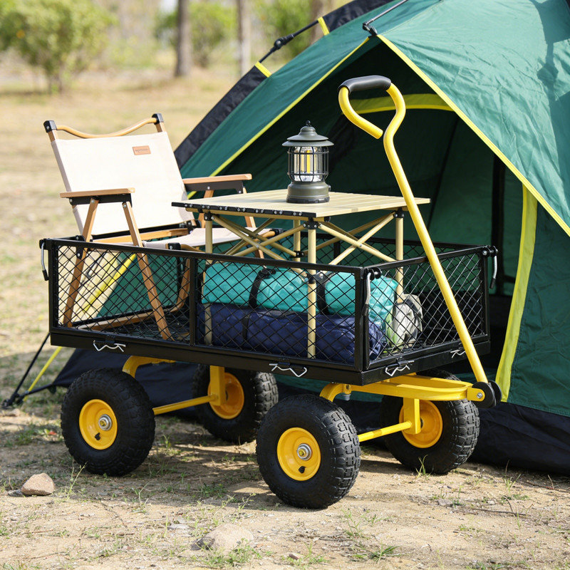 Chariot de jardin robuste de 660 lb avec pneus gonflables, chariot utilitaire pour le bois de chauffage, outils et transport d’engrais, idéal pour les tâches de jardin et de ferme