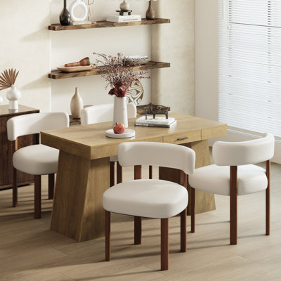Modern Solid Wood Dining Table Set With 2 Drawers