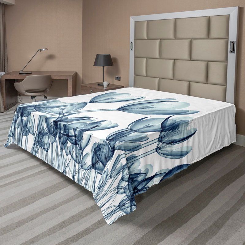 Drap de saison Ambesonne, Bleu sarcelle, blanc / floral 4, Très grand