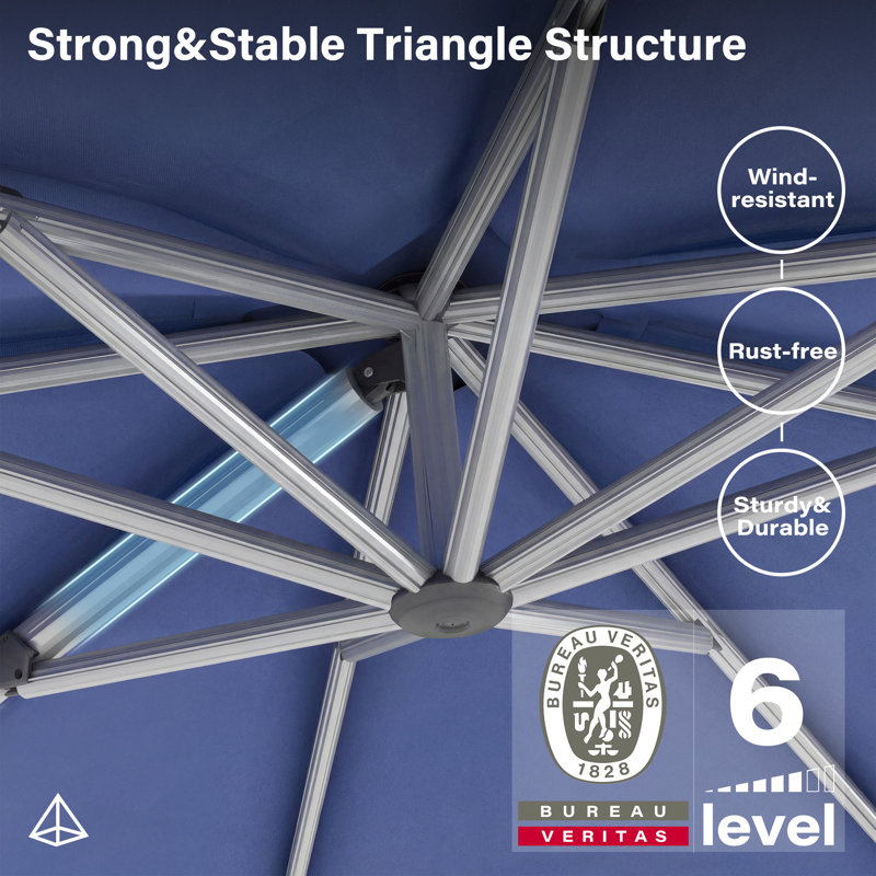 Parasol de patio en porte-à-faux de 11 pi avec pivotement et inclinaison à 360 °, parasol extérieur décalé en aluminium avec manivelle, base vendue séparément