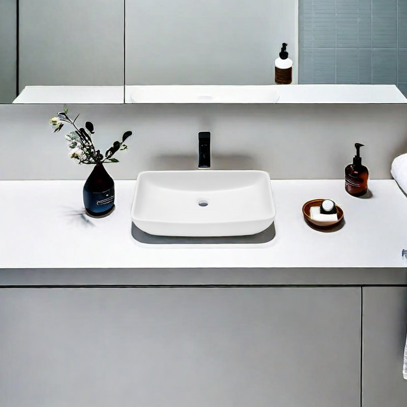 24" x 15" White Ceramic Rectangular Bathroom Vessel Sink