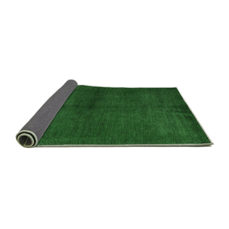Tapis vert en laine et polyester tissé à la machine à motif abstrait, Rond 5 pi
