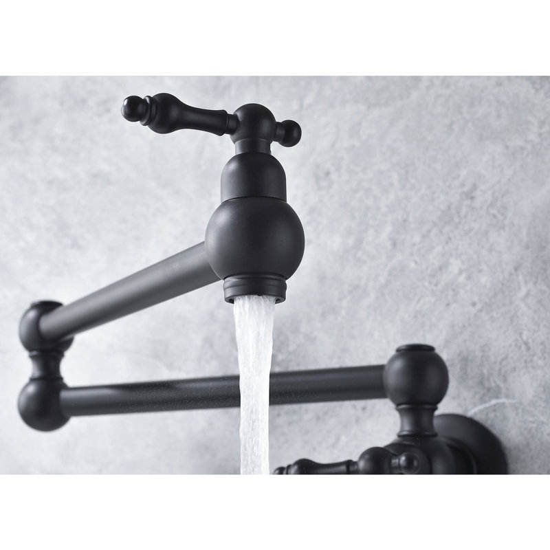 Matte Black Pot Filler Faucet Wall Mounted, Foldable To Minimize Clutter, 360 Swivel, Double Handles For Controlled Water Discharge, Brass Space Occupancy,