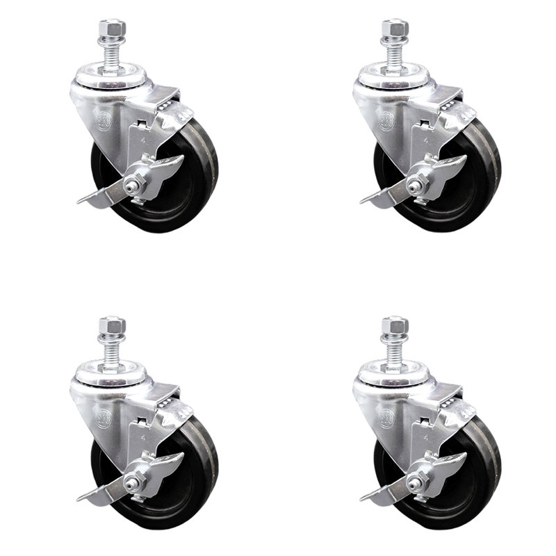 Ensemble de roulettes à tige filetée en acier inoxydable de 4 po pivotant ½ pouce frein SCC