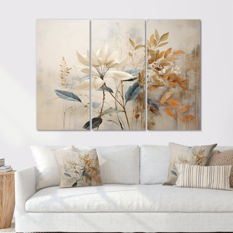 Ensemble de salon beige minimaliste botanique Serenity I - Plants, Toile tendue, H 28 po x l 36 po x P 1 po