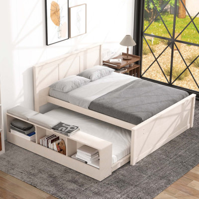 Lit plateforme en bois compact avec gigogne gigogne escamotable et rangement intégré