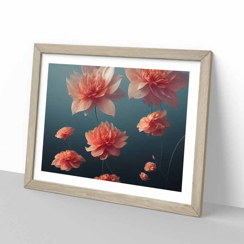 Illuminating Flowers - Single Picture Frame Print, 46cm H x 64cm W x 2cm D, Oak