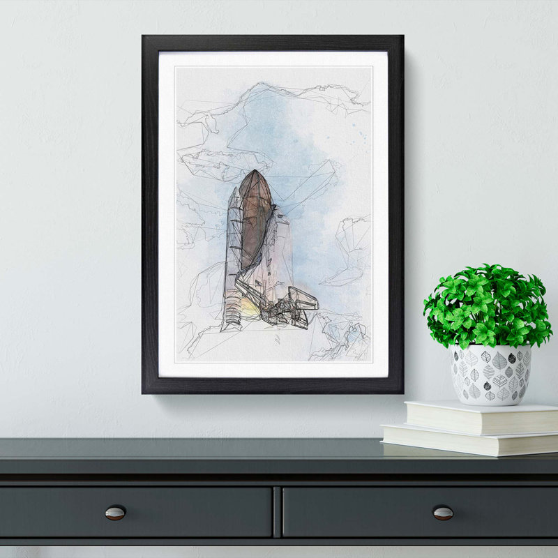 Atlantis Space Shuttle in Abstract - Picture Frame Graphic Art Print, 36cm H x 27cm W x 2cm D, Black Framed