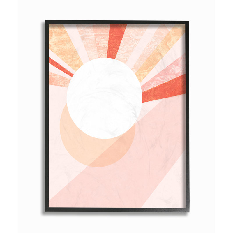 «Peach Mod Stone Texture Geometric Suns Rising» par Daphne Polselli, impression, H 20 po x l 16 po x P 1,5 po, Cadre noir
