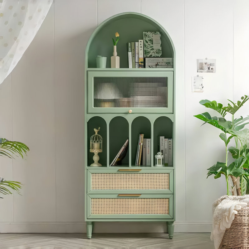 Vitrine en bois massif French Light Luxury, Vert