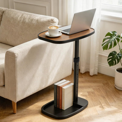 Table d'appoint pivotante à 90° avec plateau rabattable réglable pour canapé et lit, design ajustable, plateau rabattable, verrouillage du panneau, pivotante à 90°, utilisable sur canapé ou au chevet du lit, table multifonctionnelle, design compact (brun)