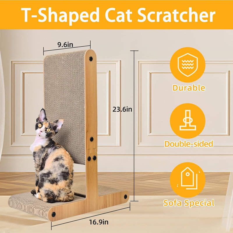 Grattoir à chat, grattoir en forme de T pour chats d'intérieur, protecteur de meuble à double face pour chat, grattoir à chat en carton avec balle