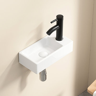 Milk White Ceramic Wall Hung Wash Basin, Right Hand Tap Hole, Rectangle Shape, 14.22*7.22*3.52Inch, Suitable For Small Bathroom Spaces And Use