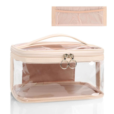 Makeup Bag, Clear Makeup Organizer Bag Portable Cosmetic Bag, Cute Transparent Makeup Case For Women And Girls Traveling Storage With Zipper Divider B