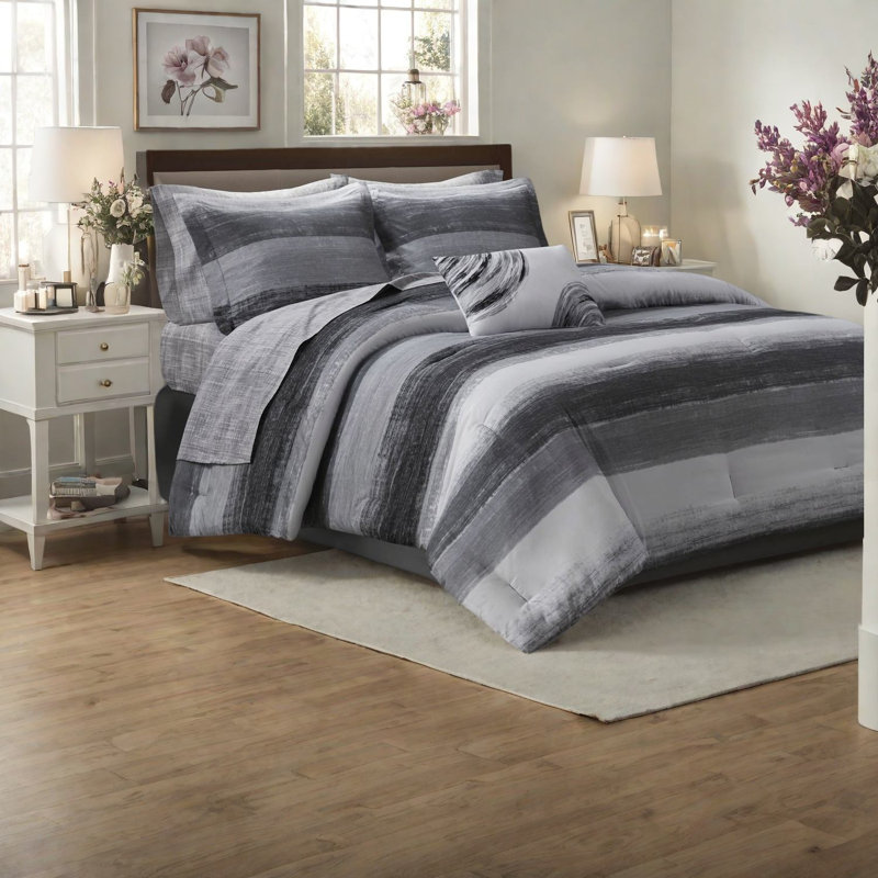 Ensemble de literie ultra-doux 7 pièces avec draps en coton, design noir moderne