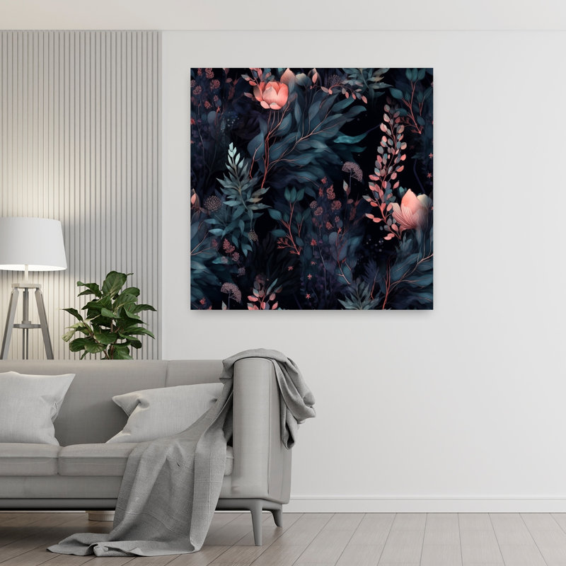 Reproduction d'art mural Moody Botanical Night Dramatic Romantic Abstract Nature Flower, 48" H x 48" W