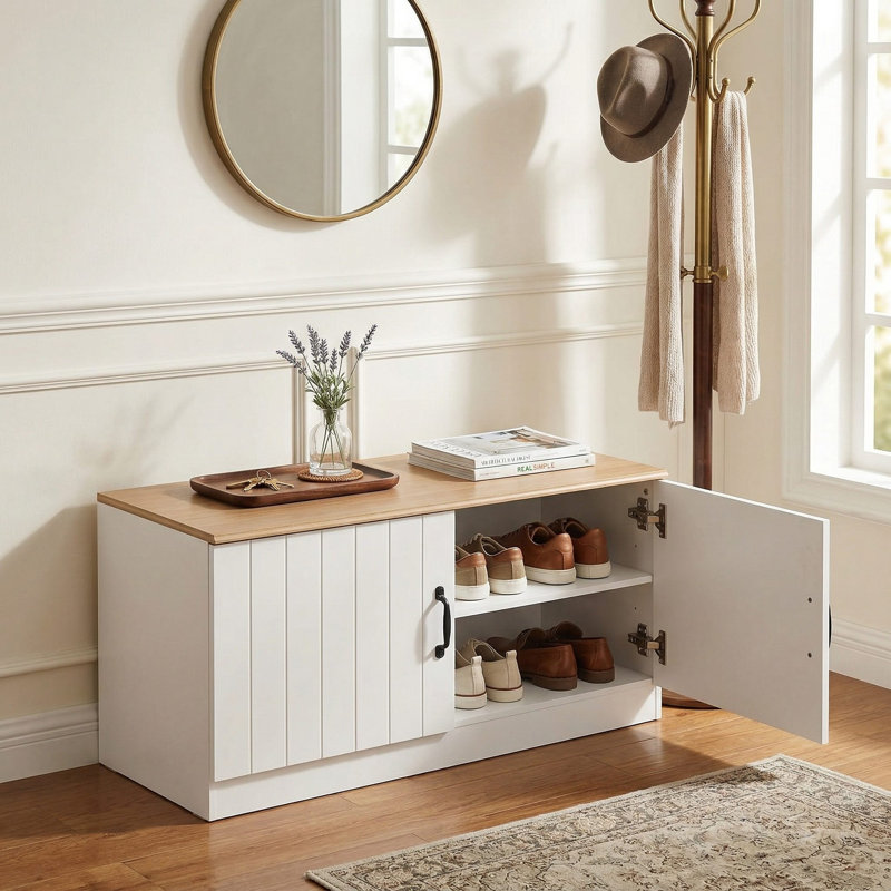 Banc de rangement durable à 2 portes pour chaussures avec tablettes réglables pour vestibule et vestibule