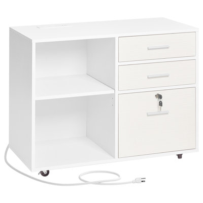 Classeur blanc à 3 tiroirs avec bande à DEL - grande capacité pour les magazines et les dossiers, tablettes réglables, tiroirs de classement mobiles silencieux, éclairage spacieux, décoration de livres, facile à nettoyer