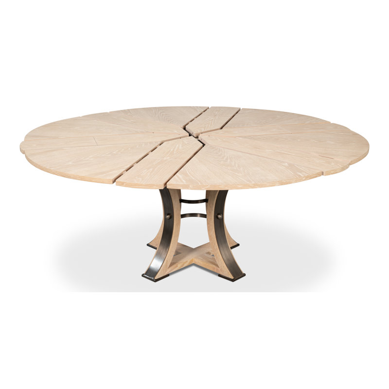 Tower Round Solid Oak Dining Table, Bleached Oak/Hammered