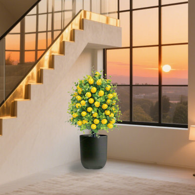 22" Artificial Lemon Tree With Ground Spike,uv Resistant Faux Shrub Bushes Tree Fake Evergreen Plant For Indoor Garden Patio Yard Decor (1pc)