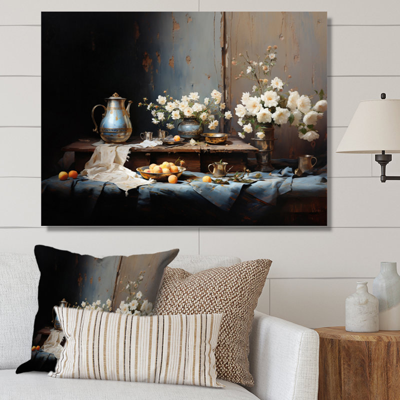 Nature morte florale sérénité III, Toile tendue, H 16 po x l 32 po x P 1 po