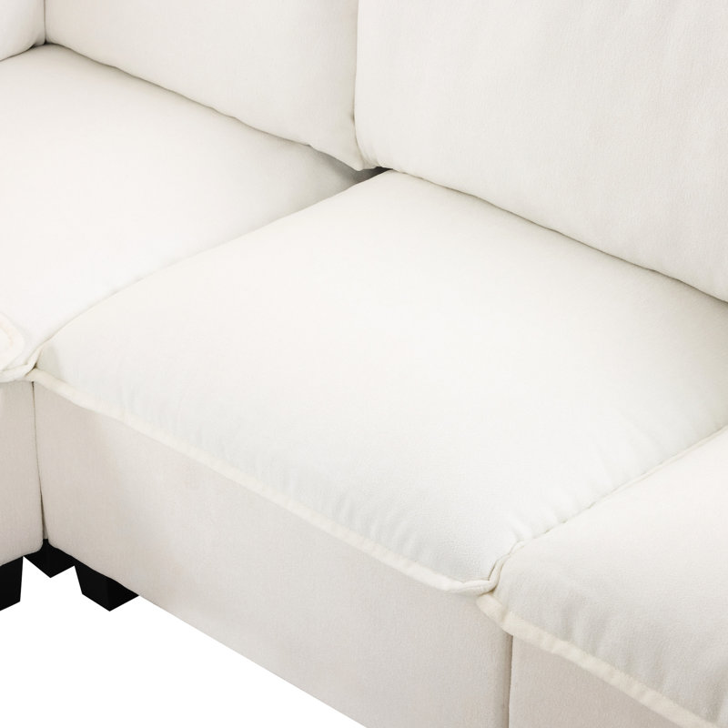 U-shaped Modular With Movable & Functional Coffee Table, White - Hidden Charging Component, Comfortable Padding Space, Material Assurance 90" Sectional And Multi-purpose Concealed Interface, Padded