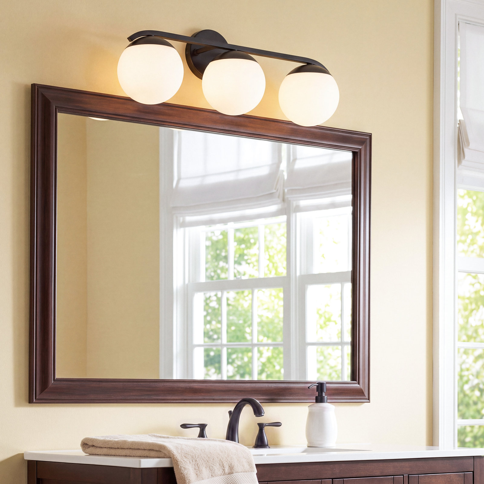 3 Light Frosted Dimmable Vanity Light, Matte Black
