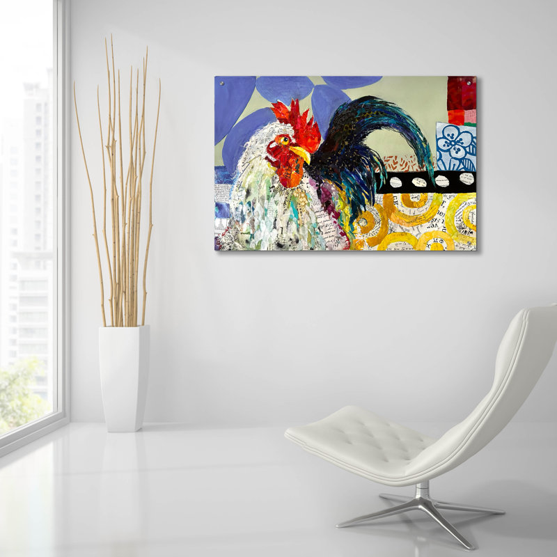 Art mural en verre acrylique «Autre coq» par St Hilaire Elizabeth, H 24 po x l 36 po x P 0,2 po