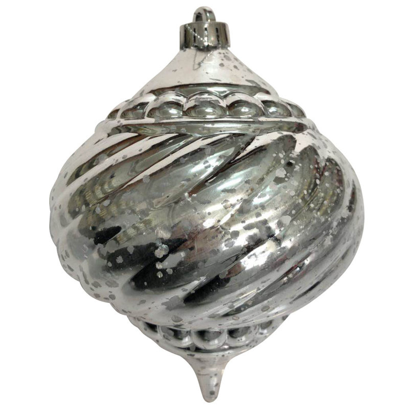 Ornement boule d'oignon en verre nervuré, Argent