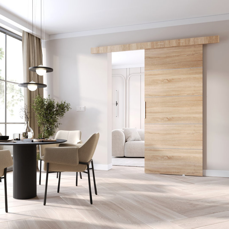 Redruth Sliding Door With Laminate Surface, 205cm H x 106cm W x 1.6cm D, Sonoma Oak