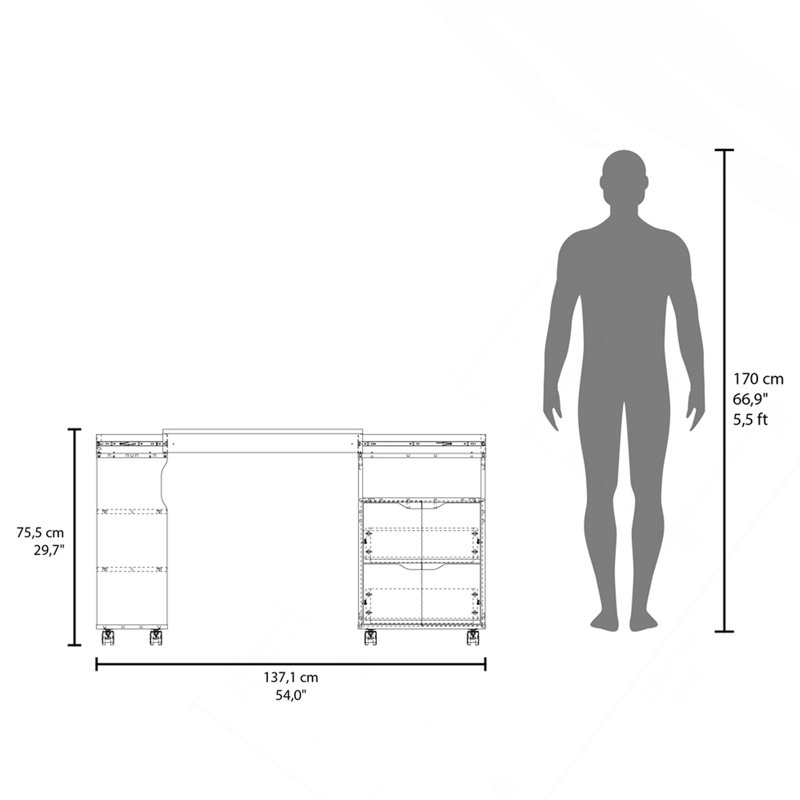 Keller Extendable Desk, White/Dark Walnut