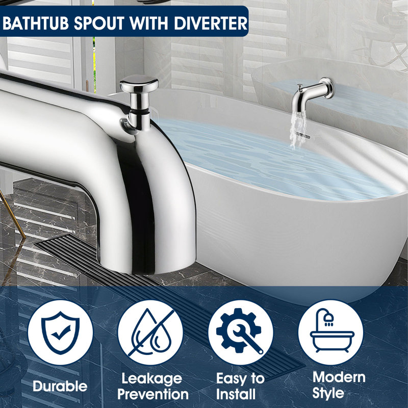 Wall Mounted Tub Spout with Diverter, Chrome