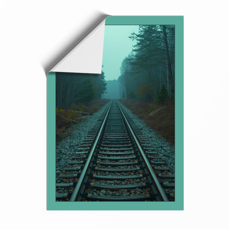 Rails Through Winter Forest Scandinavian - Framed Print, Unframed, A3 - 42.0 x 29.7 cm