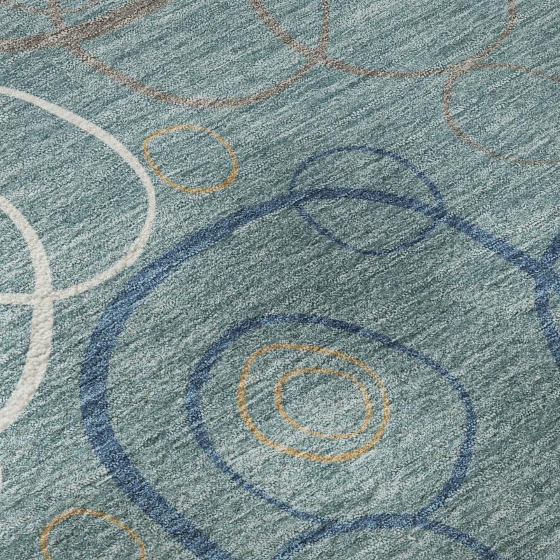 Premium Machine Washable Mayfield AMF2408 Bubbles Rug, Teal, 10' x 14'