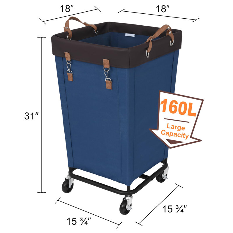 Rolling Laundry Hamper with Handles, Blue