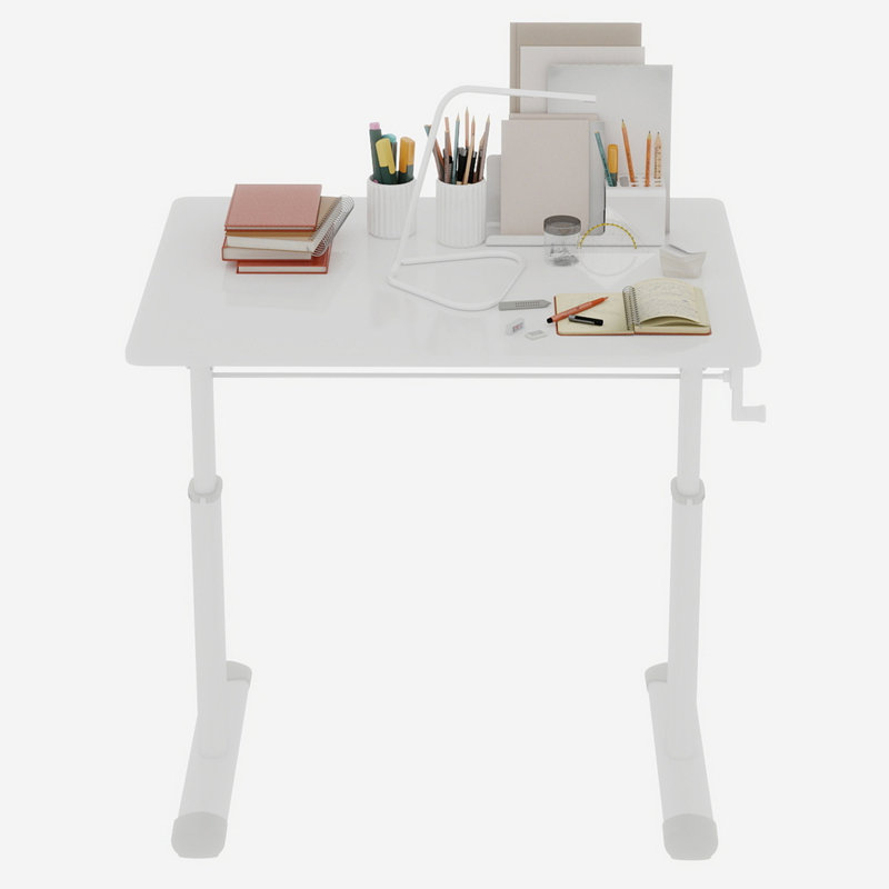 Adjustable study desk suitable for children and adults, height-adjustable, multifunctional home office desk, compact design, desktop dimensions: 60cm × 80cm, white frame, white tabletop.