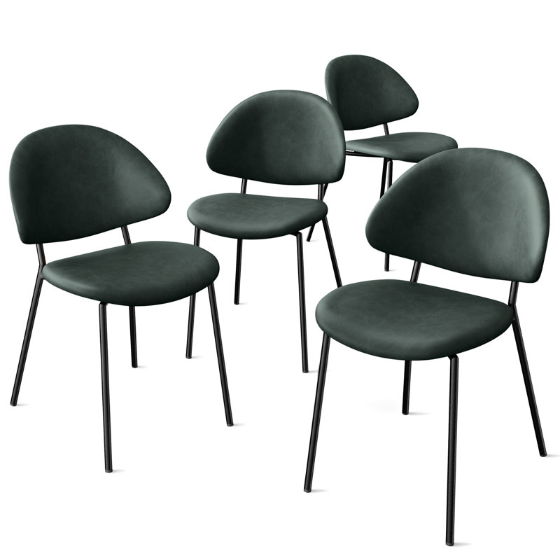 Vapor PU Leather Dining Chairs with Curved Backrest & Metal Legs, Green
