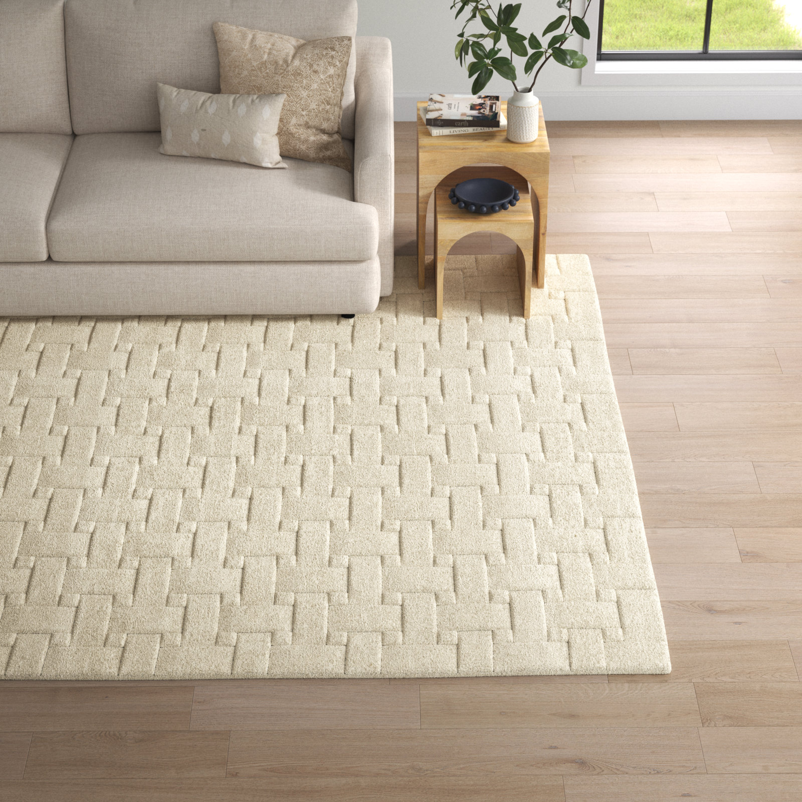 Carissa Ivory Hand-Tufted Geometric Wool Rug, Rectangle 8' x 11'