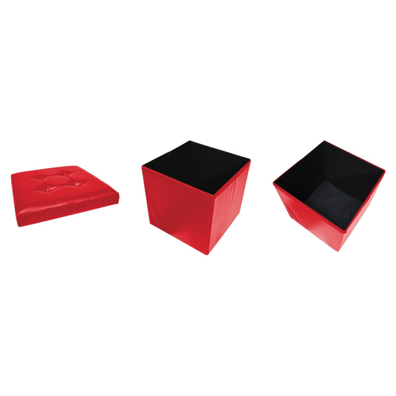 Coussin de rangement pliable en polyuréthane 16 po, Simili cuir rouge