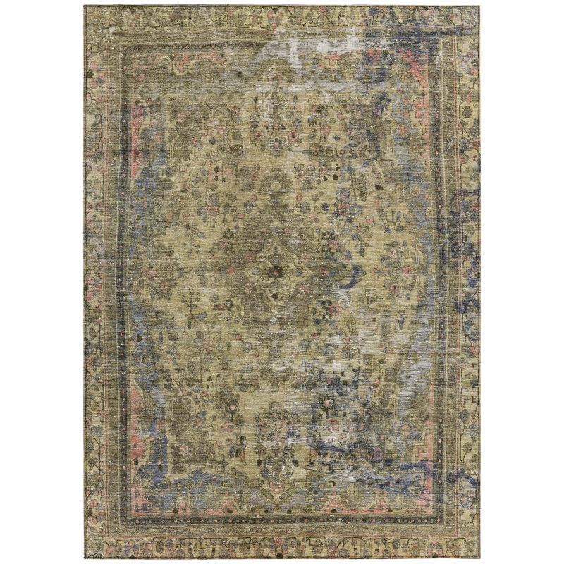 Tapis intérieur / extérieur 3 pi x 5 pi vert et bleu denim lavable