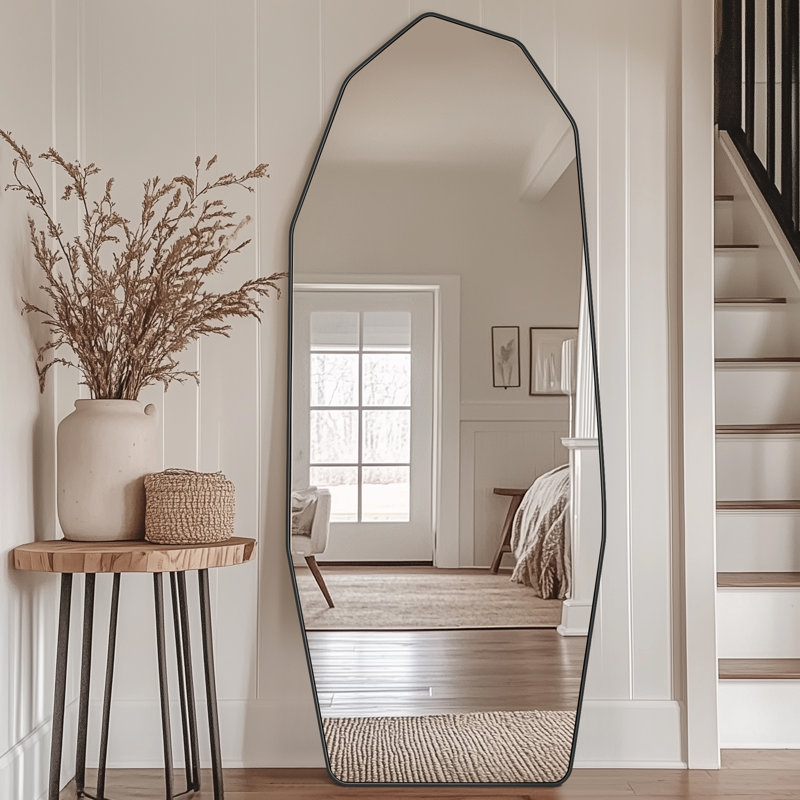 Chic Diamond Floor Mirror, Black, 71" x 26"
